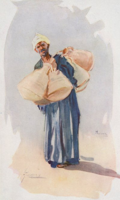 Folket i Egypt: Vannkrukkeselger, Baia Ballassi (fargelitografi) av Lance Thackeray