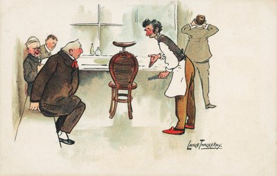 Scene i en frisørsalong (chromolitho) av Lance Thackeray