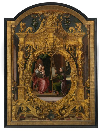 St. Luke maler jomfruens portrett (olje på lerret) av Lancelot Blondeel