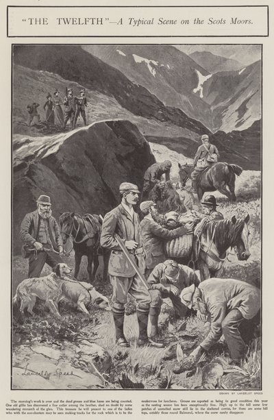 "The Twelth" - a typical scene on the Scots Moors (litho) av Lancelot Speed