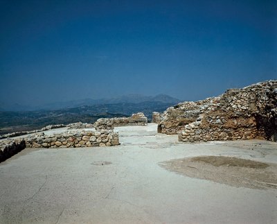 Megaron of the Royal Palace: stedet for den gamle byen Mykenes, på Peloponnes (1500-1100 f.Kr.) Hellas av Late Helladic Period Mycenaean