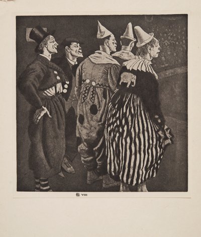 Fem klovner, pub. 1926. av Laura Knight