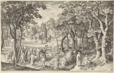 Landskap med ruiner av et rundt tempel Landskap med gamle romerske bygninger (serietittel) av Laurens Barata