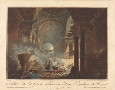 Ruin av den indre delen av en basilika i Roma av Laurent Guyot after Hubert Robert