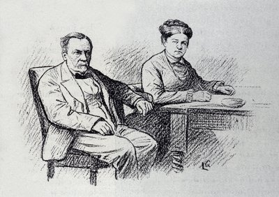Portrett av Louis Pasteur (1822-1895), fransk kjemiker og fysiker som dikterer et forhold til sin kone Marie Laurent. Skisse av Lucien Laurent-Gsell (Laurent Gsell) (1860-1944). DR av Laurent Lucien Gsell