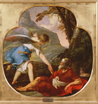 Elijah reddet av en engel, ca. 1630 (olje på kobber) av Laurent de la Hyre