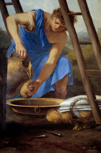 The Descent of Cross Detail som viser svampen dynket i eddik av Laurent de la Hyre
