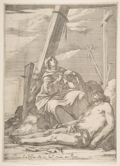 Kristus og jomfruen ved foten av korset. av Laurent de la Hyre