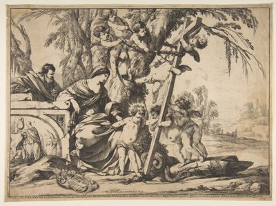 Hellig familie med Kristusbarn som tråkker på slangen, 1639. av Laurent de la Hyre