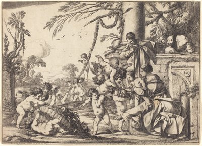 Hellig familie med Putti av Laurent de la Hyre