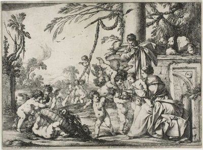 Den hellige familie med Putti av Laurent de la Hyre