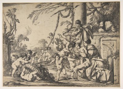 Jomfruen og Kristusbarnet tjent av engler, 1640. av Laurent de la Hyre
