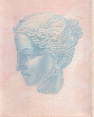 Jente i blått, 2025 (akryl på lerret) av Laurie Michaels