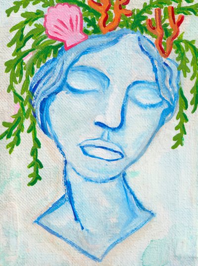 Havfrue, 2025 (akryl på lerret) av Laurie Michaels