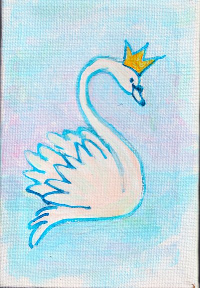 Svanekongen, 2025 (akryl på lerret) av Laurie Michaels