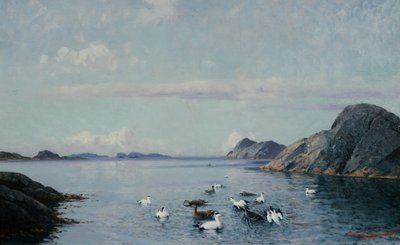 Sørkysten med sjøfugler av Lauritz Haaland