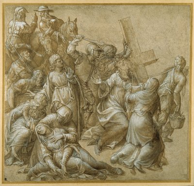Kristus som bærer sitt kors møter St Veronica (penn og brunt blekk med forhøyning) av Lavinia (attr. to) Fontana