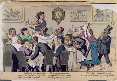 Middelklassepensjonat, karikatur, 1881 (fargegravering) av Lavrate