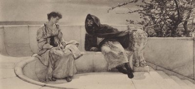 Den gamle historien (fotogravyr) av Lawrence (after) Alma Tadema