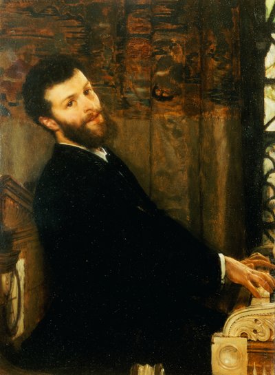 Portrett av sangeren George Henschel som spiller Alma-Tademas piano, Townshend House, 1879 av Lawrence Alma Tadema