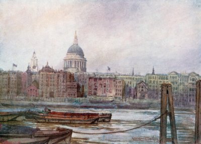 St. Pauls fra Themsens sørlige bredd (fargelitografi) av Lawrence Deller
