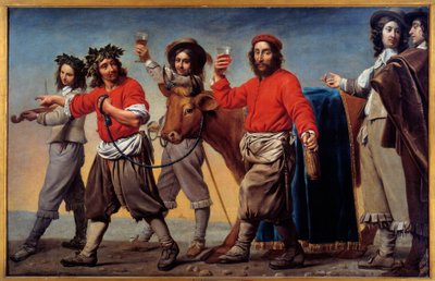Procession av fett biff sier også vinfestivalen. Maleri av Mester Du Cortege Du Belier av Le Nain Brothers