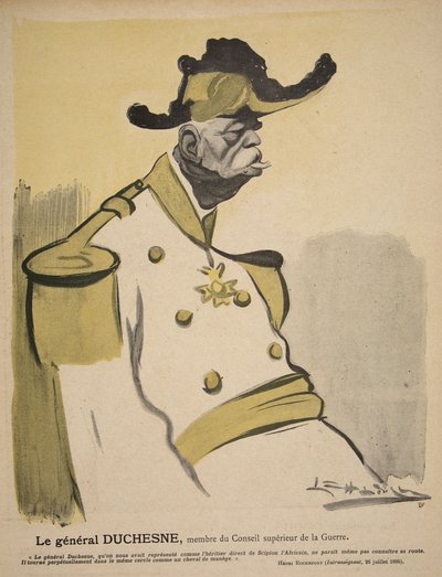 General Duchesne, medlem av krigsrådet, illustrasjon fra 'L'assiette au Beurre: Nos Generaux' av Leal de Camara