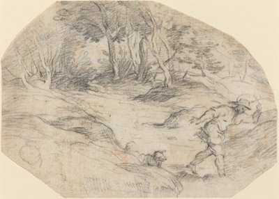 Landskap med en mann og en hund av Leandro Bassano after Titian