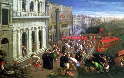 Riva degli Schiavoni, Venezia (olje på lerret) (detalj av 64549) av Leandro da Ponte Bassano