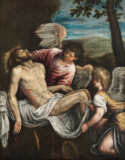 Den døde Kristus med engler, ca. 1580 (olje på lerret) av Leandro da Ponte Bassano