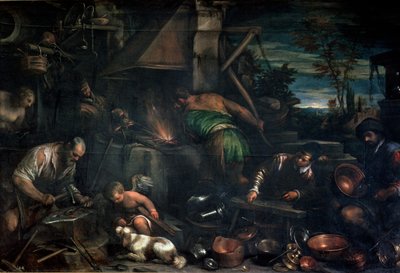 The Forge of Vulcan (olje på lerret) av Leandro da Ponte Bassano