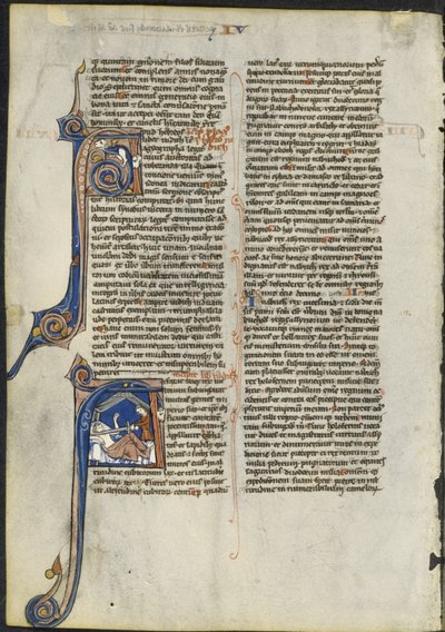 Blad fra en latinsk bibel: Initial A og Initial A: Judith halshugger Holofernes, ca. 1230-1240. av Leber Group