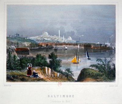 A View of Baltimore (farget stålgravering) av Lechard Lechard