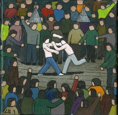 The Fight, 2015 (akryl og blekk på lerret) av Lee Sellers