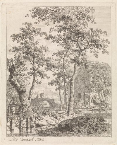 Gård på vannet Landskap med figurer (serietittel) av Leendert Overbeek