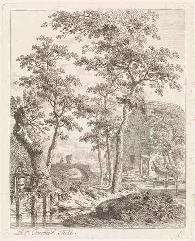 Gård på vannet Landskap med figurer (serietittel) av Leendert Overbeek