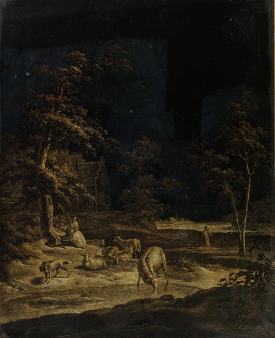 Gjeterinne med sauer av Leendert Overbeek