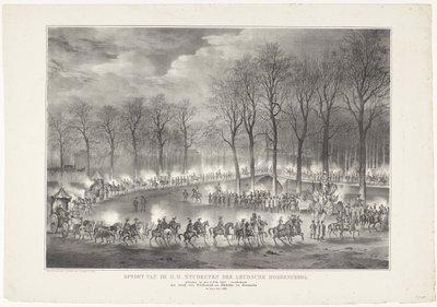 Parade av H.H. Elever ved Leydsche Hoogeschool holdt den 9. februar 1835, som viser inngangen til Ferdinand og Jsabella i Grenada den 6. januar. 1492 (tittel på objekt) av Leendert Springer (I)