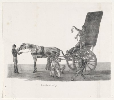 Sjees med en kvakksalver, 1835 Kvaksalveri (tittel på objekt) De individuelle forestillingene som de stiger holdt av H.H. Elever ved Leidsche Hoogeschool 9. februar: 1835, stengt (serietittel på objekt) av Leendert Springer (I)