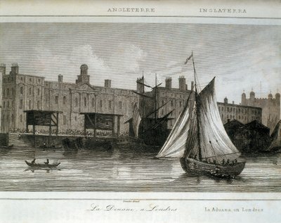 London Customs på Themsen, England (gravering) av Lemaitre