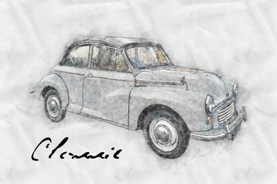 Tegning av klassisk bil av Lembayung senja studio [Vintage Poster]