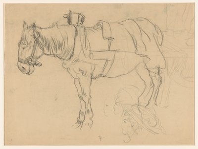Hestetegning og hodestudier av Leo Gestel (signed by artist)