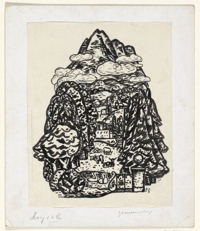 Fjelllandskap med trær og storfe av Leo Gestel (signed by artist)