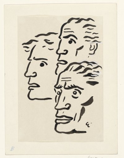 Tre menns ansikter av Leo Gestel (signed by artist)