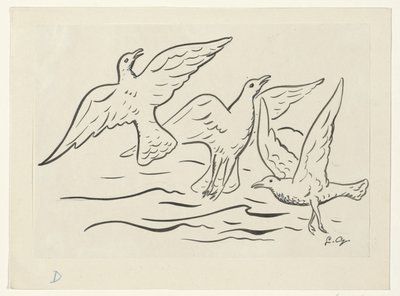 Tre fugler på himmelen over havet av Leo Gestel (signed by artist)