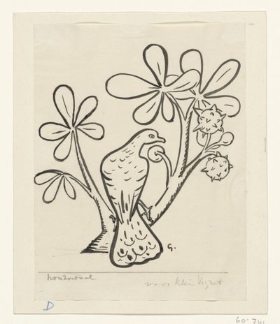 Due på en gren av et kastanjetre av Leo Gestel (signed by artist)