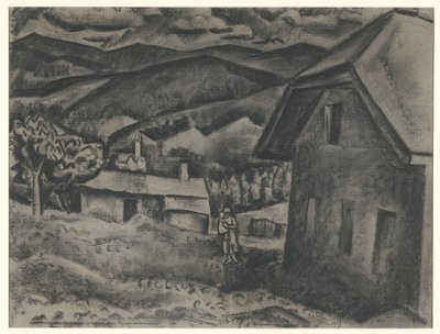Landskap med kvinne med barn foran et hus av Leo Gestel (signed by artist)