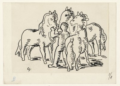 Mann med tre hester av Leo Gestel (signed by artist)