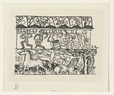 Hester, dansende mennesker og masker av Leo Gestel (signed by artist)