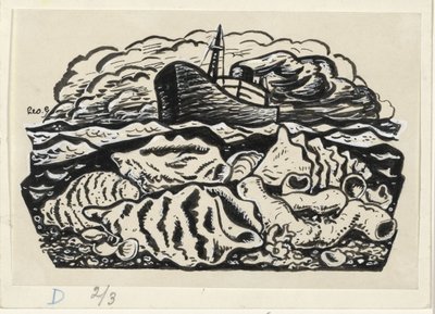Dampskip til sjøs med skjell på stranden av Leo Gestel (signed by artist)